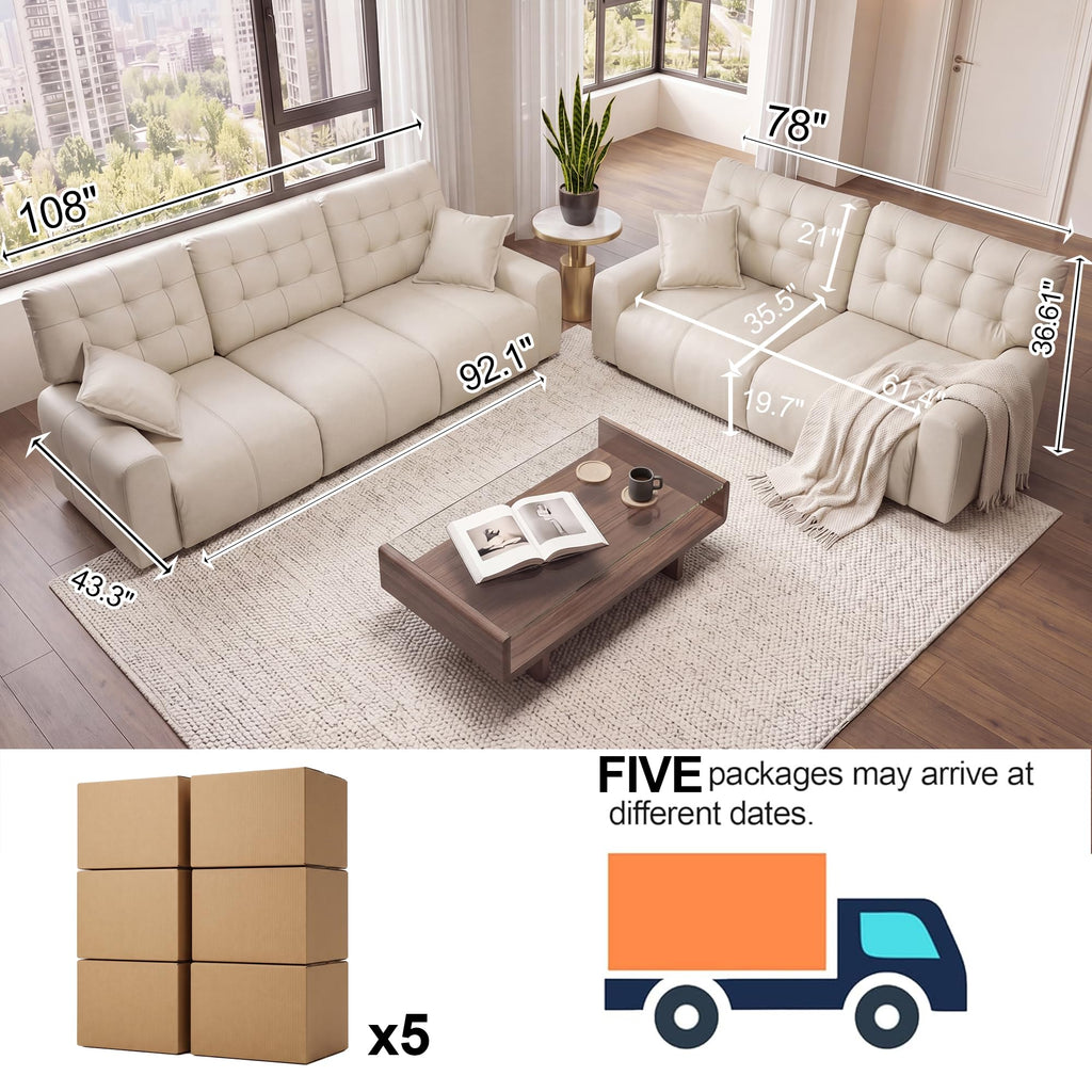 Oversized Sectional Leather Couch Deep Seat Sofa