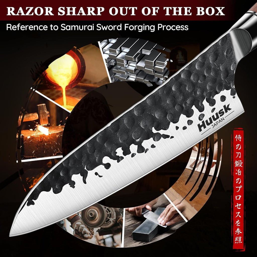 Japanese Chef Knife Set 6 pcs, Kitchen Knives Set with Gift Box | Hand-forged High Carbon Steel Blade, Sharp Cooking