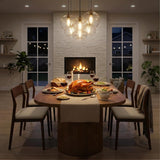 47.24" Oval Dining Table for 4, Small Kitchen Table with Pedestal Base, Space Saving Farmhouse Wood Dinner Table for