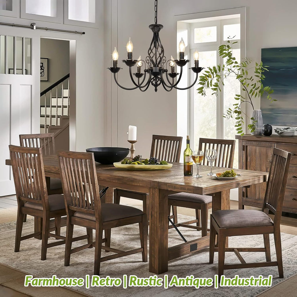 6-Light Farmhouse Candle Chandelier for Living Room, Rustic Industrial Pendant Ceiling Light fixture