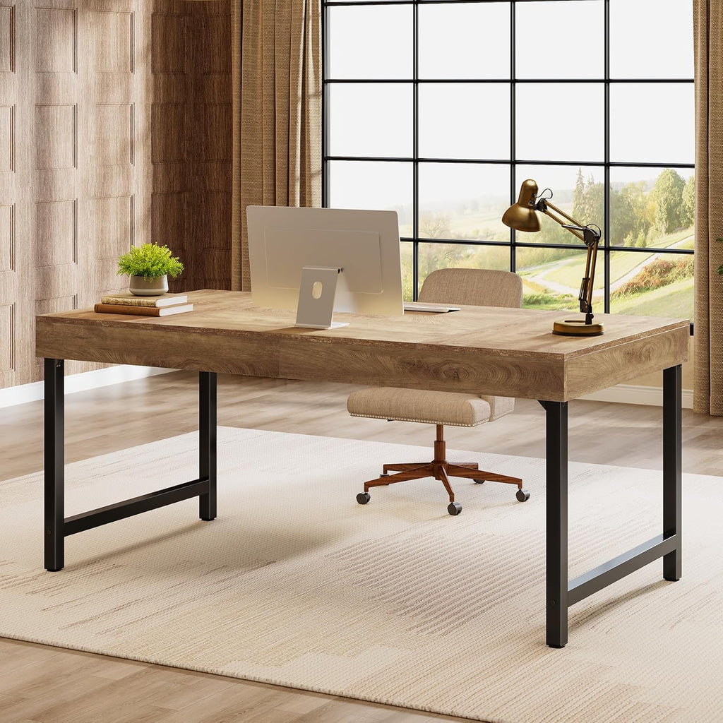 55" Industrial Executive Desk, Rustic Simple Computer Laptop Desk with Strong Metal Legs