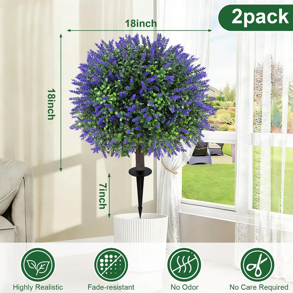 25" Artificial Lavender Topiary Ball Trees Set of 2 with Ground Spikes