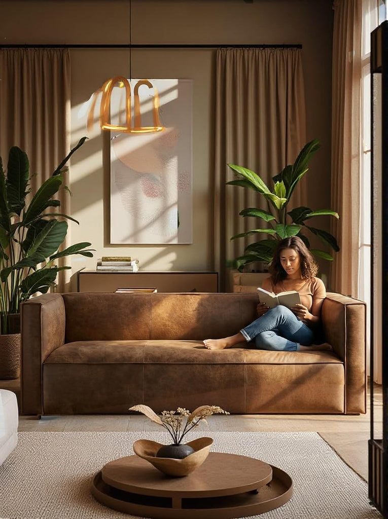 83.3" Mid Century Modern Sofa, Luxury French Mixed Fabric Couch with Tight Back, Square Armrest Lounge Sofas