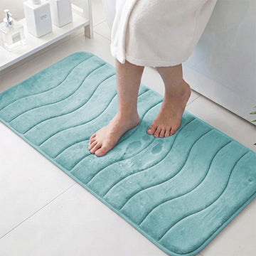 Memory Foam Bath Mat Extra Long Non Slip Shower Rug Mats Water Absorbent Thick Soft, 47x17,Aqua Green