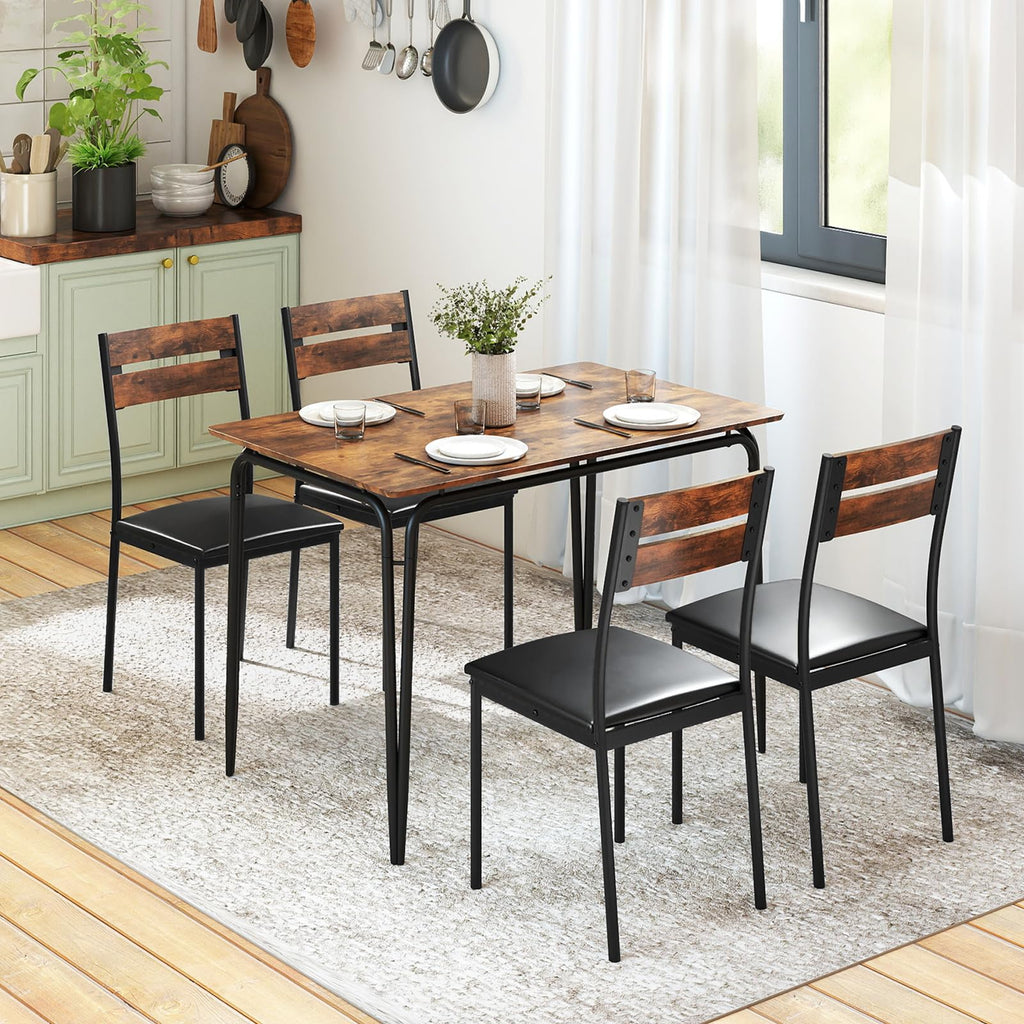 5-Piece Dining Table Set for 4, 43-Inches Rectangular Kitchen Table & 4 Armless Chairs with Upholstered Seat, Metal