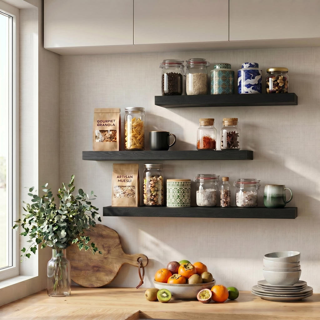 10" Deep Floating Shelves with Invisible Brackets, 24" Wall Shelves Bedroom Living Room, Modern Rustic Shelves Decor