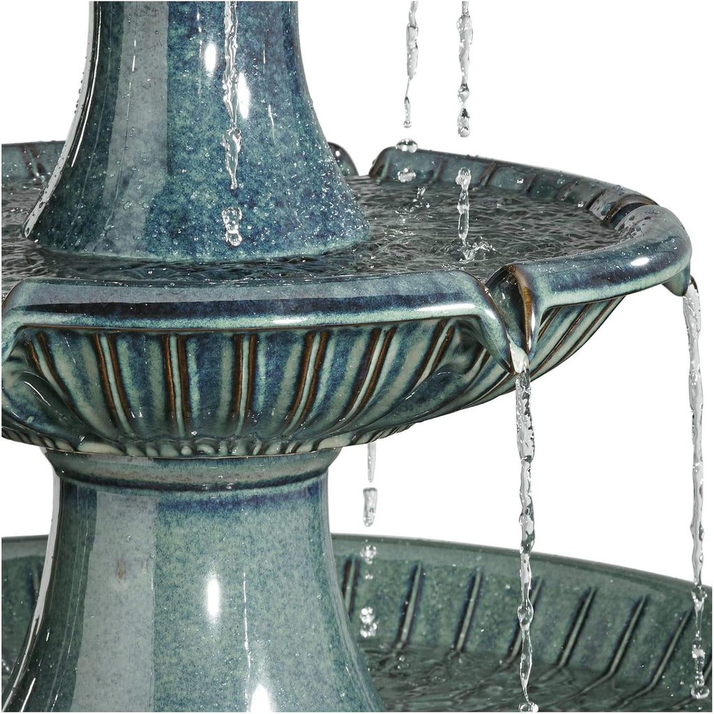 Formentera 46" High Large Italian Indoor Outdoor Decor Teal Blue Ceramic Floor Fountain with Light LED Waterfall