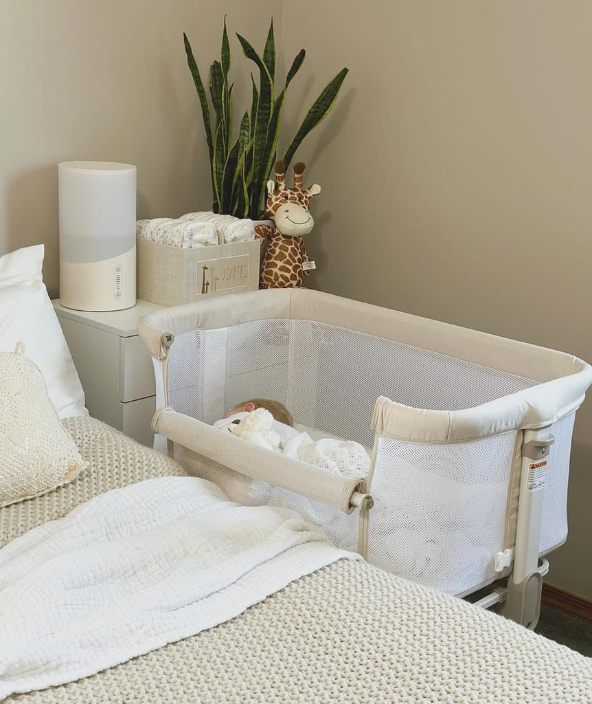 Baby Bassinets Bedside Sleeper - All Mesh Bedside Bassinet with Wheels, 7 Height Adjustable Baby Bassinet for