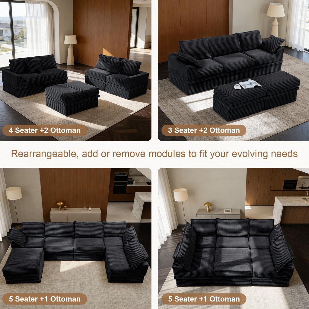 Upgrade Boneless Couch with Storage, Extra Deep&High Seat Modular Sectional Sofa 4 Seater U Shaped Cloud Couch with