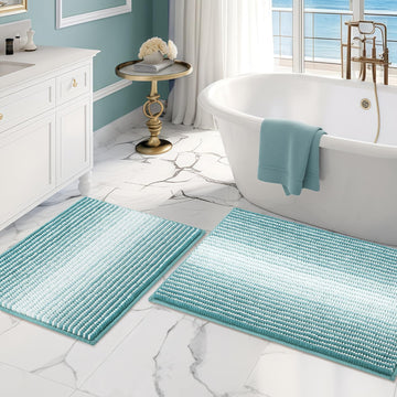 Bathroom Rugs and Mats Sets, 2 Piece Thick Absorbent Chenille Bath Mat Rug Set Non Slip, Soft Shaggy Bath Room Floor