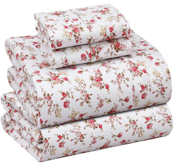 100% Cotton Percale King Sheets, King Size Sheets Set, Bouquet