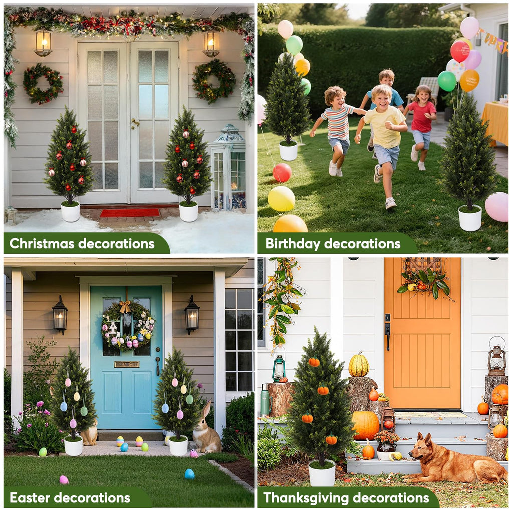 2 Pack 3FT Artificial Cypress Topiary Trees w/Pots for Porch Decor