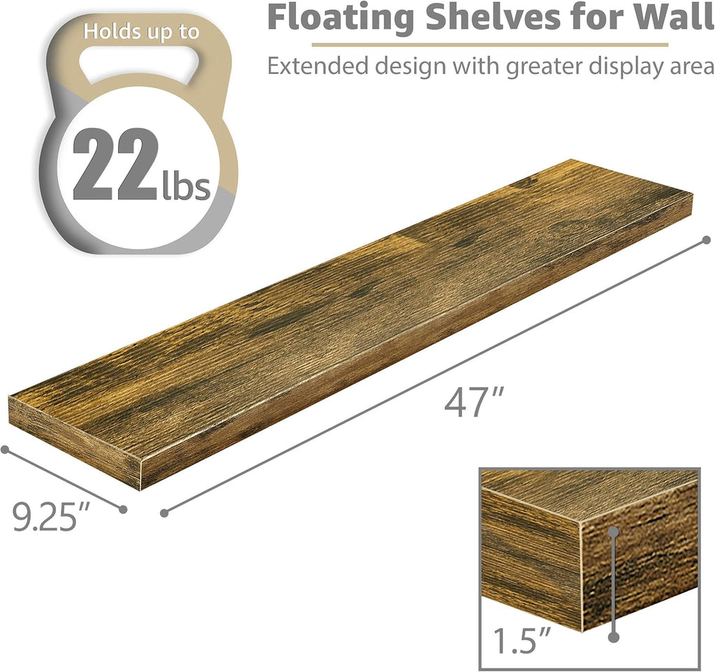 Floating Shelves for Wall - 48 Inch Long Bathroom Shelves, Wall Decor & Book Storage - Mounted Floating Shelf with