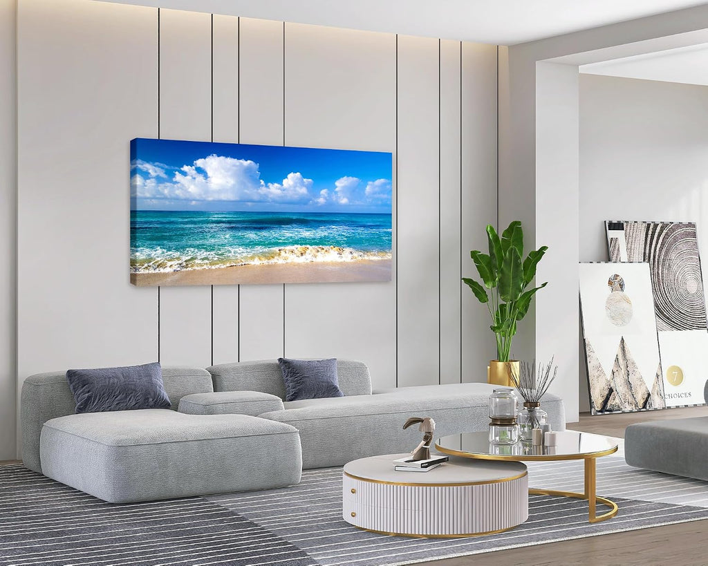 BK6775 Beach Wall Art Canvas Prints - Ocean Seascape Tropical Blue Sea Coast Picture Nature Landscape Artwork Bedroom