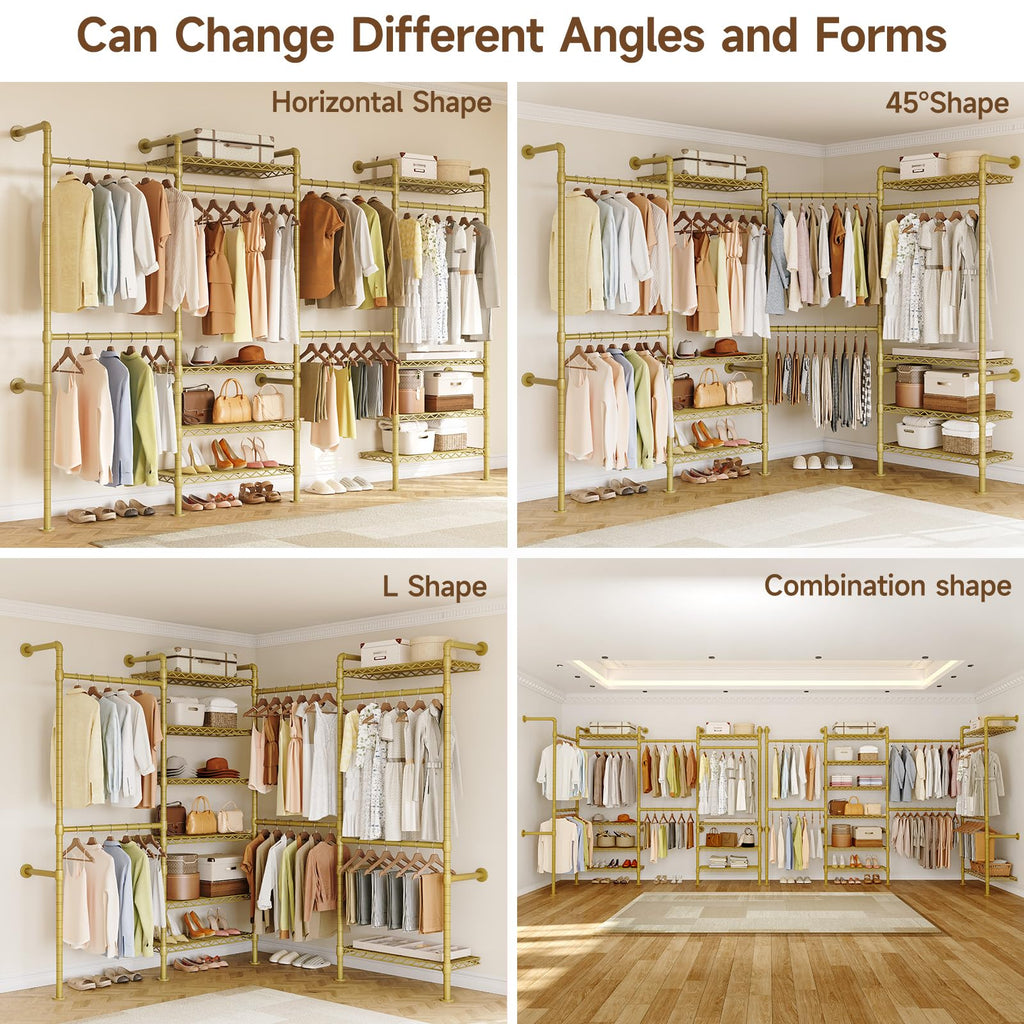 H4 Wall Mounted Closet System, Expandable Industrial Pipe Clothing Rack