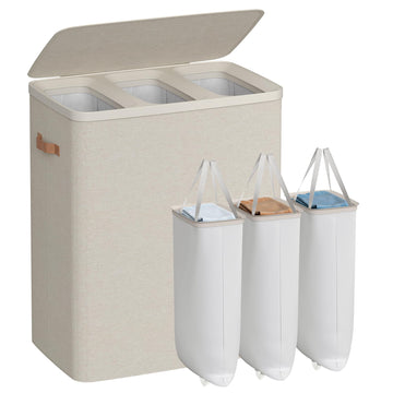 Laundry Basket, 190L Laundry Hamper with Lid, 3 Removable Bags