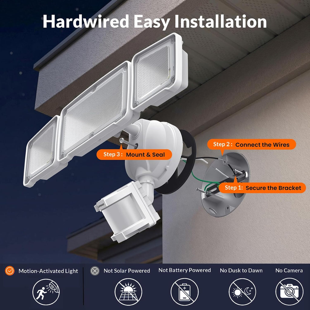 LED Security Light Motion Sensor Outdoor Lights, Bright 38W 4200LM | 72 FT Range, IP65, Easy to Install, 180° Motion