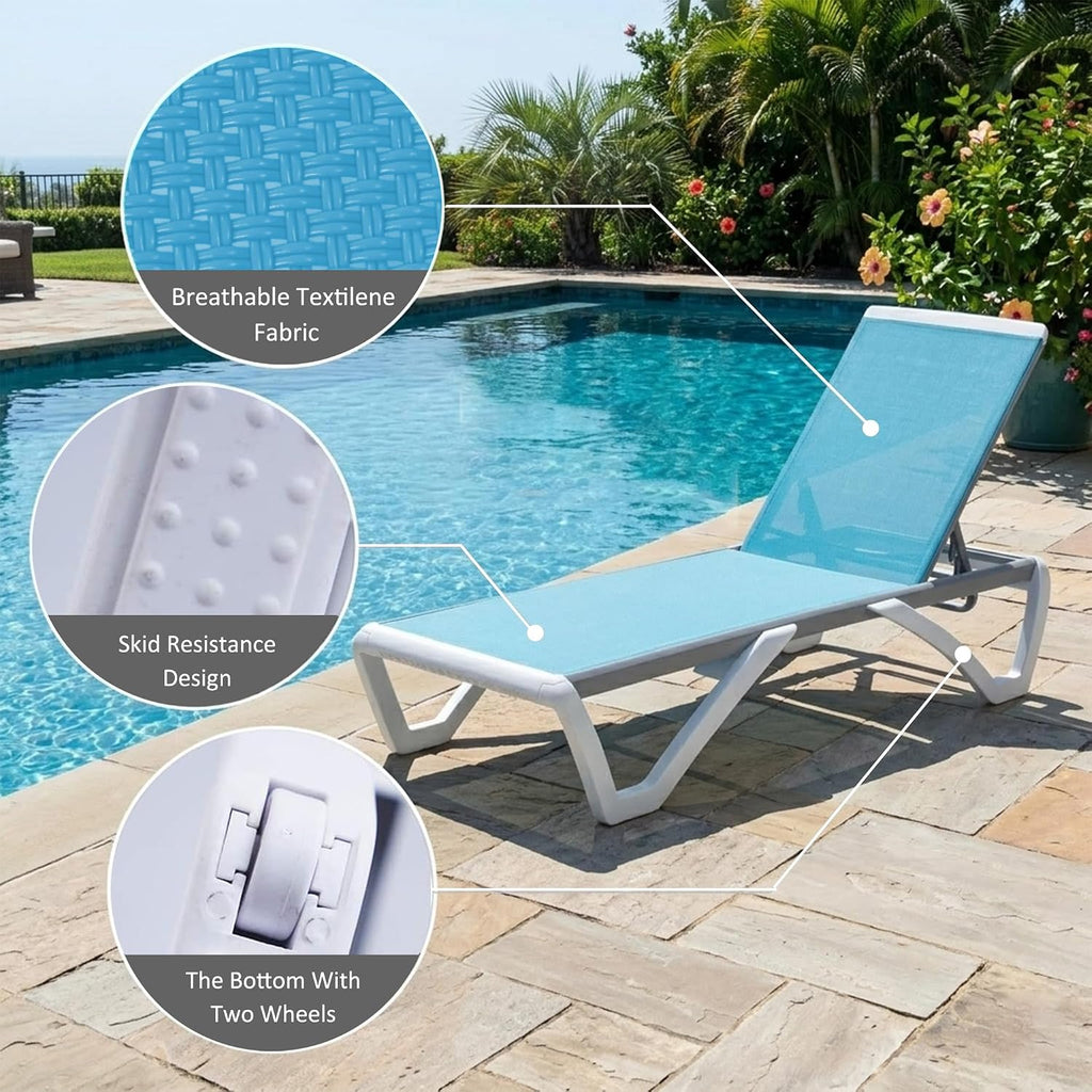 3-Piece Outdoor Chaise Lounge Set Fully Flat Adjustable Lounger | Aluminum Frame, Resin Legs, Textilene Fabric