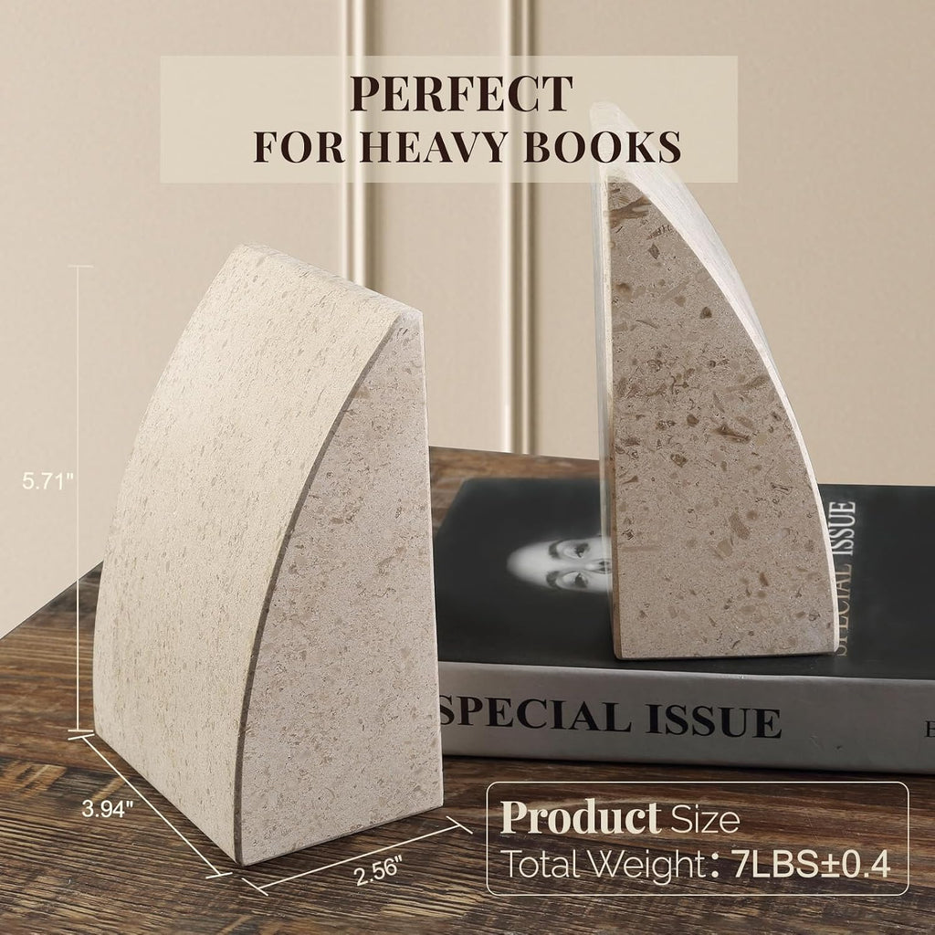 Marble Bookends for Shelves, Large Bookends for Heavy Books, Non-Slip Heavy Duty Book Stopper for CD/Movies