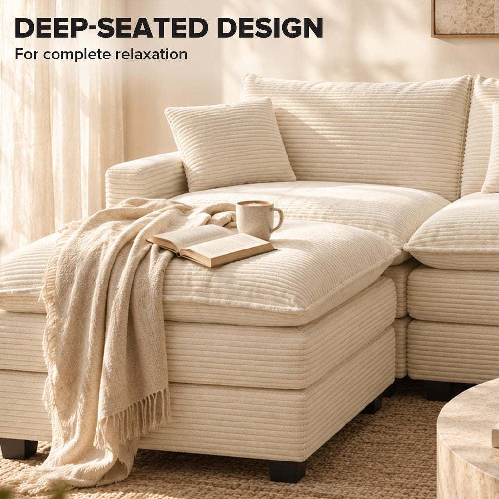 74" Cloud Loveseat with Movable Ottoman, L Shaped Modular Sectional Sofa
