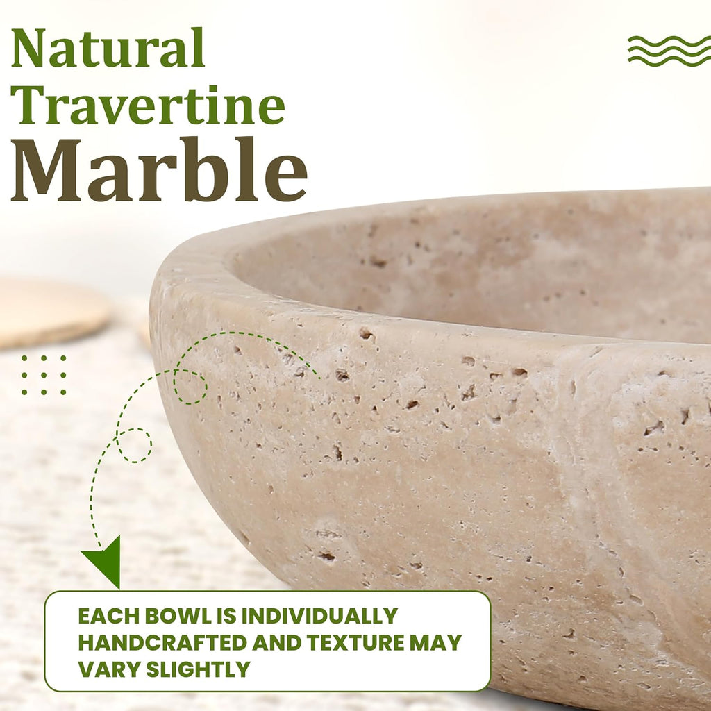 Travertine Decorative Bowl - 7.8" Diameter & 2" Height - Key Bowl Table - Travertine - Organic Modern Centerpiece
