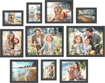 Collage Picture Frames, Set of 10, Glass | Photo Frame, Wall Gallery Decor, Table Display, Two 11 x 14, Four 8 x 10