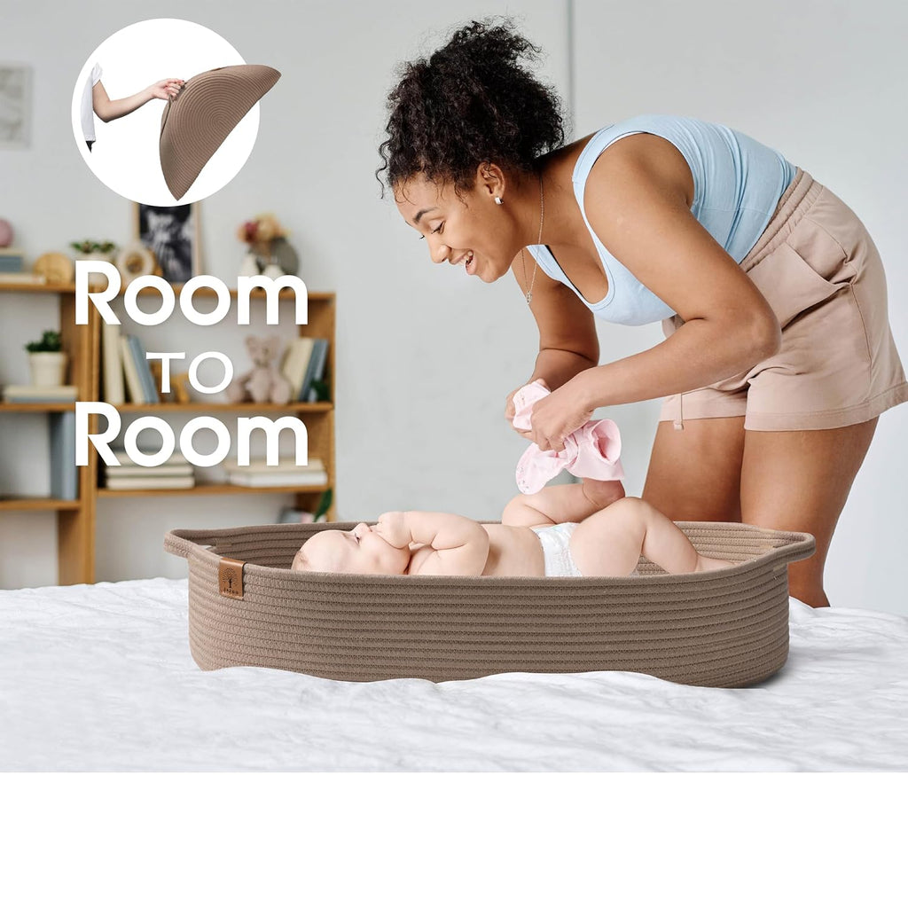 Baby Changing Basket Includes Diaper Caddy - Soft & Waterproof Dual-Cover, Portable, Changing Pad for Dresser &