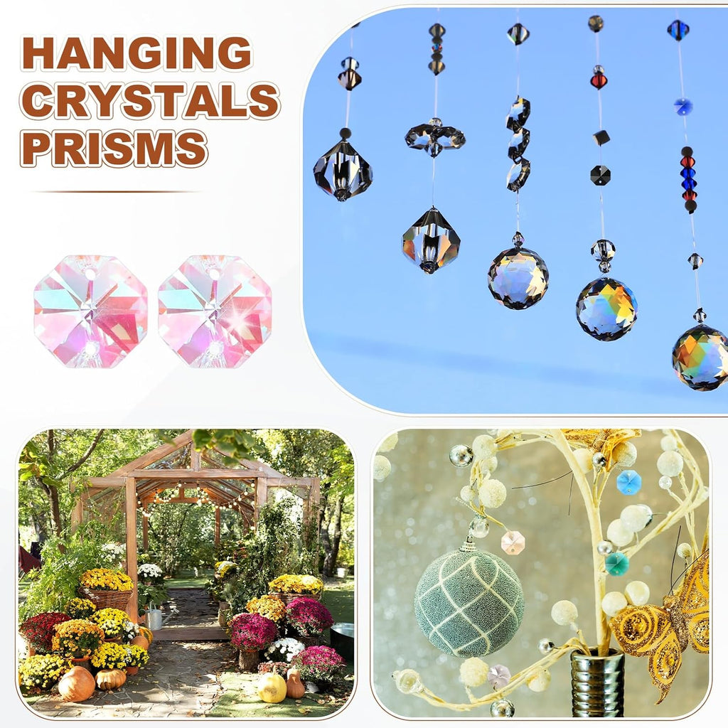 50-Pack Crystal 2 Hole Octagon Prisms, 14mm/0.55 Inch Chandelier Pendant Maker Hanging Crystals Chandelier Prisms for