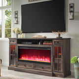 Fireplace TV Stand for 80 Inch TV, Farmhouse Entertainment Center with 42" Fireplace & LED Lights, Modern Media Console Table with Storage Drawers & Cabinets for Living Room, Dark Rustic Oak A132-B0CDDDZZJY