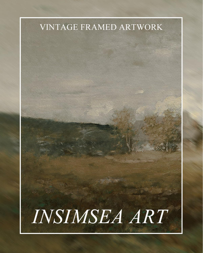 Extra Large Framed Vintage Wall Art, Rustic Landscape, 48x24in