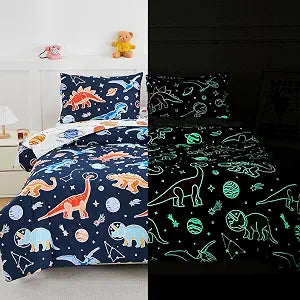 5pc Glow in The Dark Dinosaur Kids Queen Comforter Sets