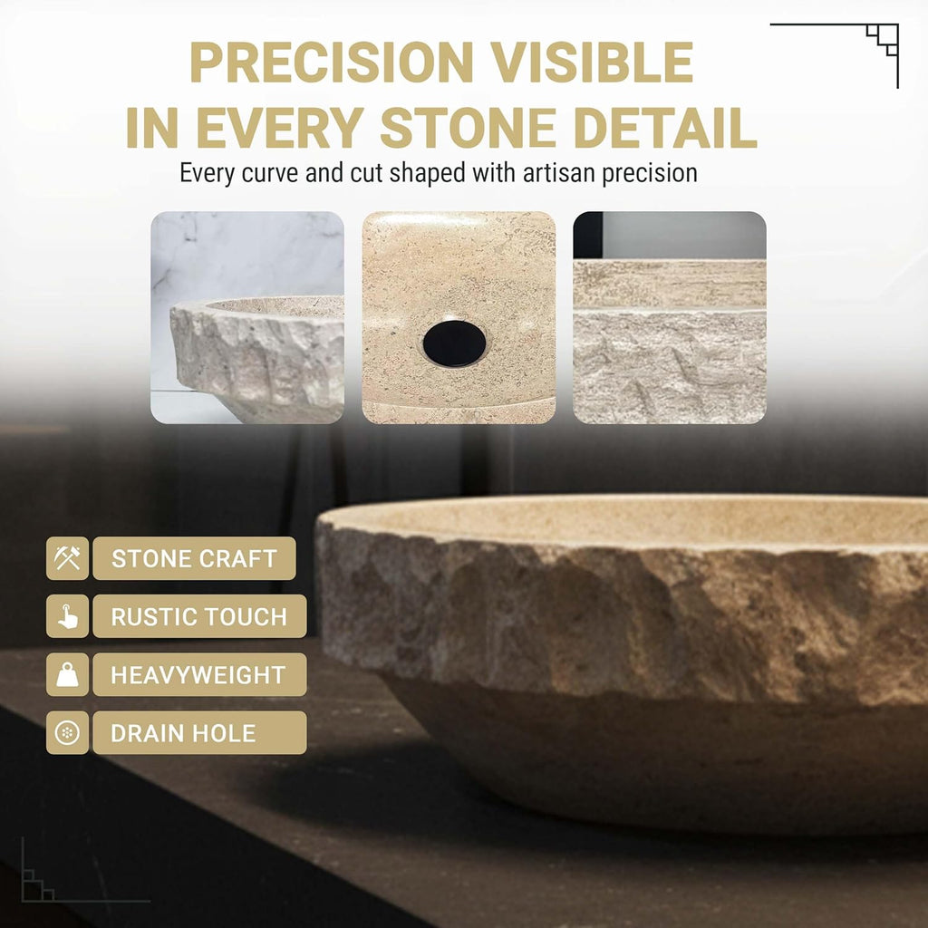 Shades of Nature Travertine Bathroom Sink - Modern Above Counter Bathroom Vessel Sink