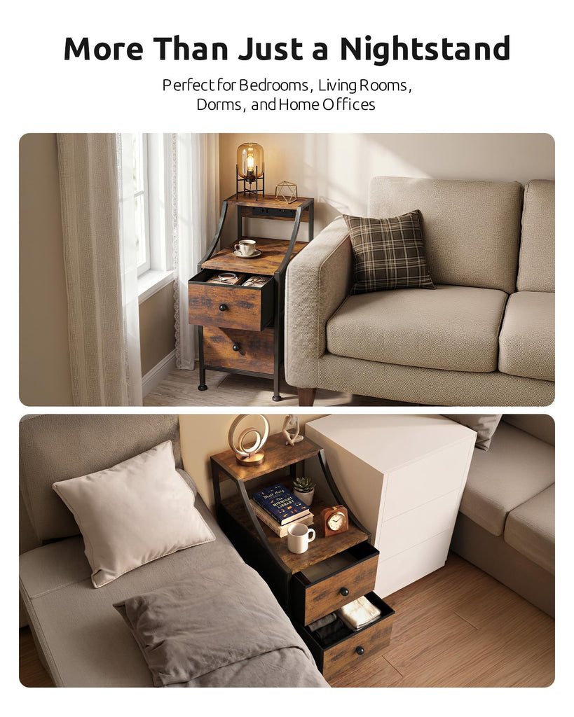 Narrow Nightstand with Charging Station