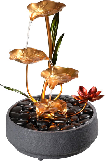 Indoor Tabletop Fountain Exquisite Meditation Desk Water Fountain Decorative Zen,4-Tier Lotus Desk Fountain, Decor