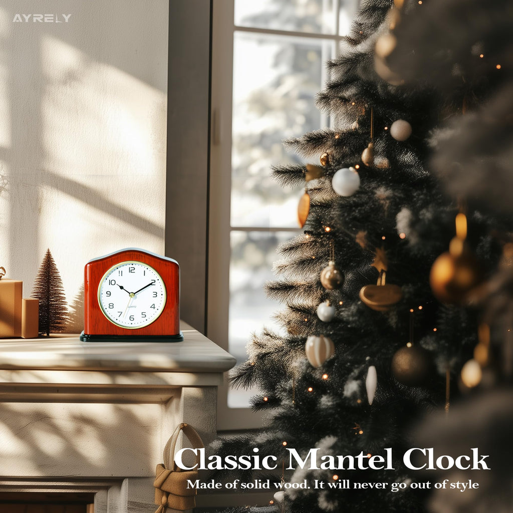 Mantel Clock, Handcrafted Solid Wood Desk Clock with Silent Movement, Piano-Gloss Finish, Elegant Table Clock for
