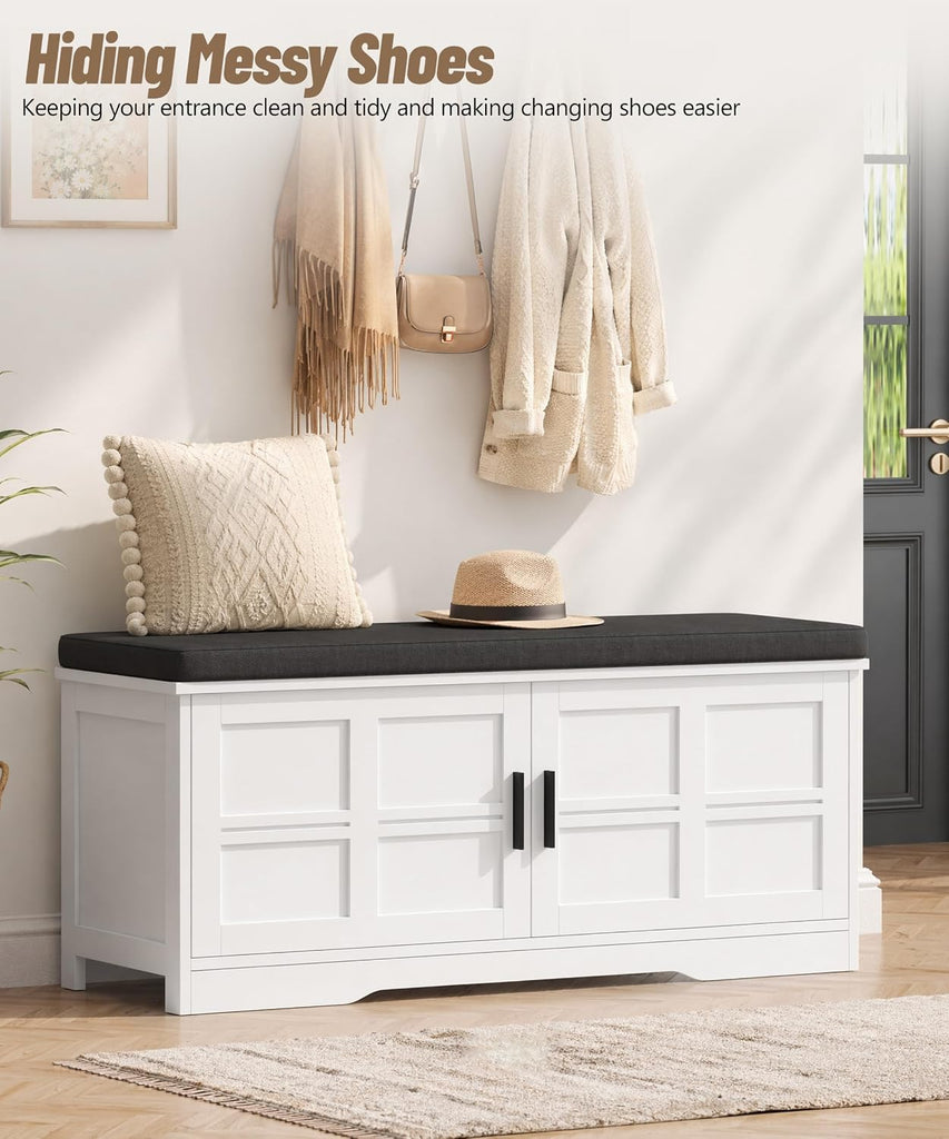 Shoe Bench with Storage, 39.4" Entryway Bench with Padded Cushion, 2-Tier Shoe Cabinet Bench with Adjustable Shelves