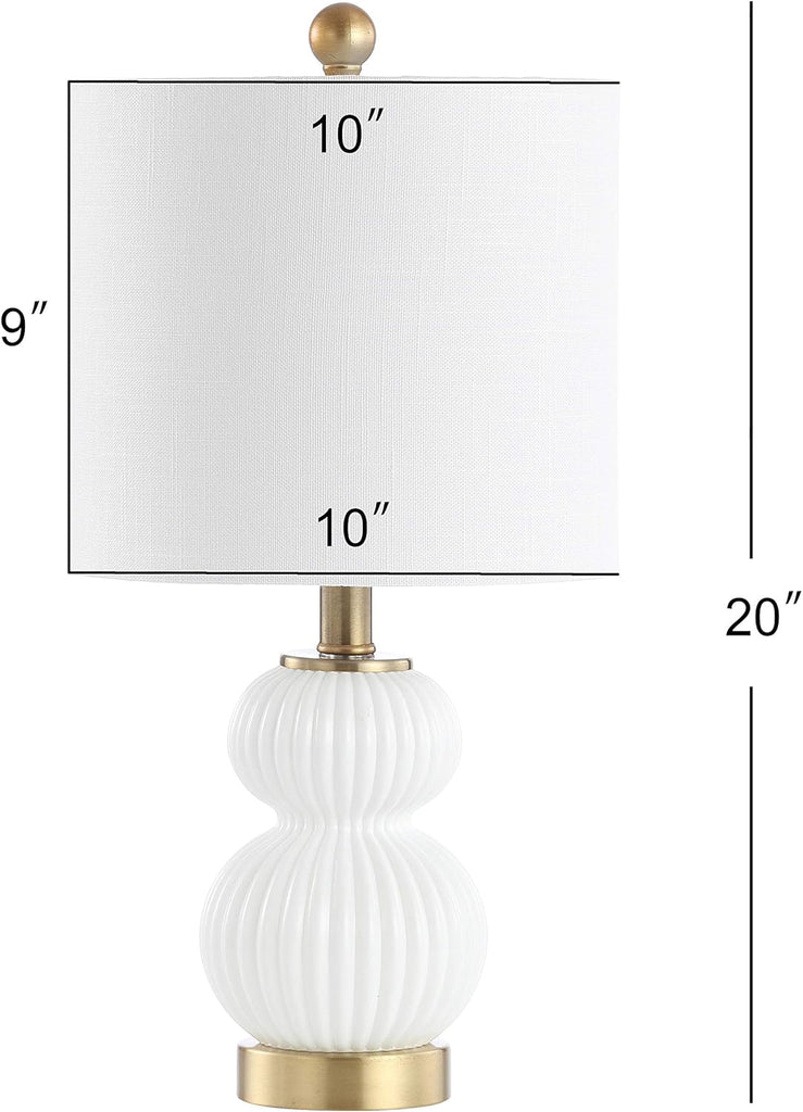 20" White/Brass Gold Ribbed Gourd Glass Table Lamp, Modern Bedside Lamp Living Room, White Linen Drum Shade