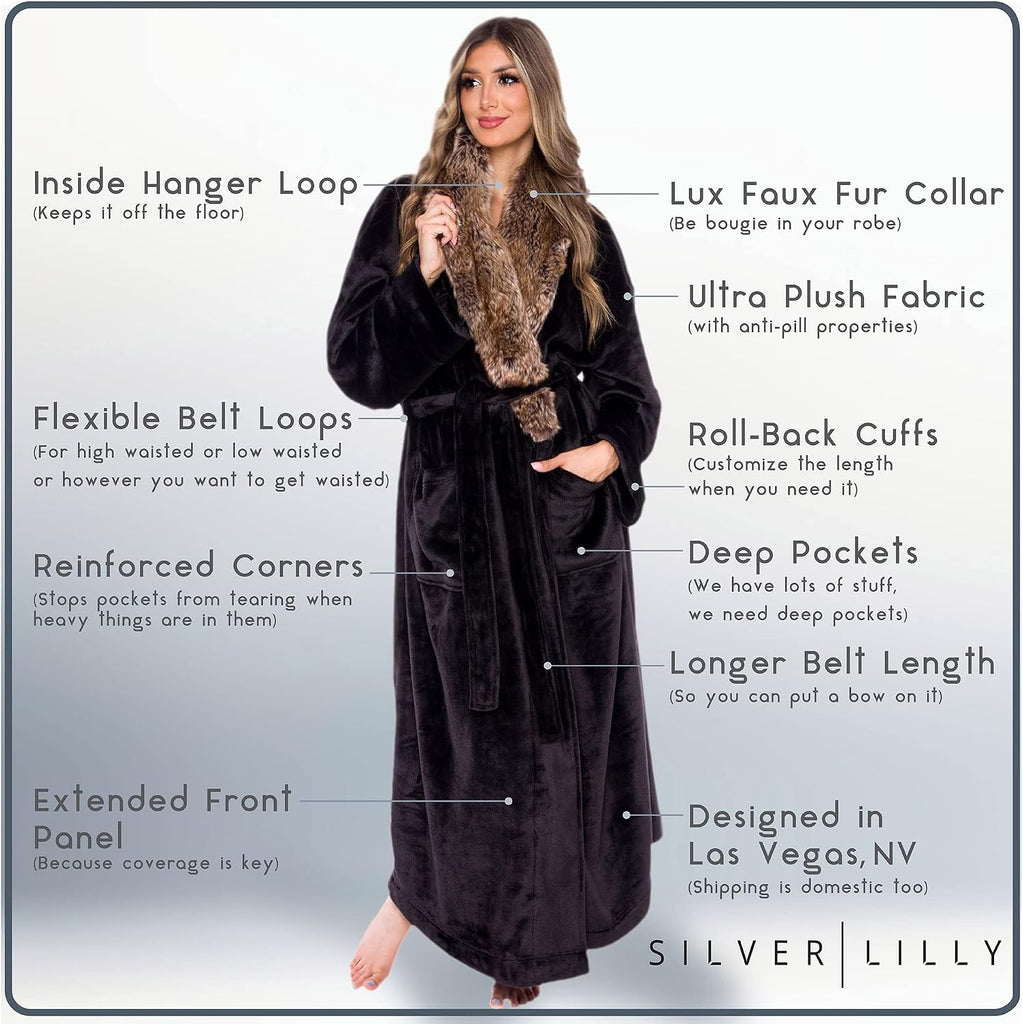 Premium Womens Robe with Shawl Collar, Plush Bath Robe for Women, Fluffy, Warm, Fleece Women's Bathrobe