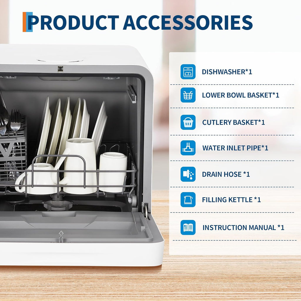 Portable Countertop Dishwasher with Large Capacity - No Installation Needed