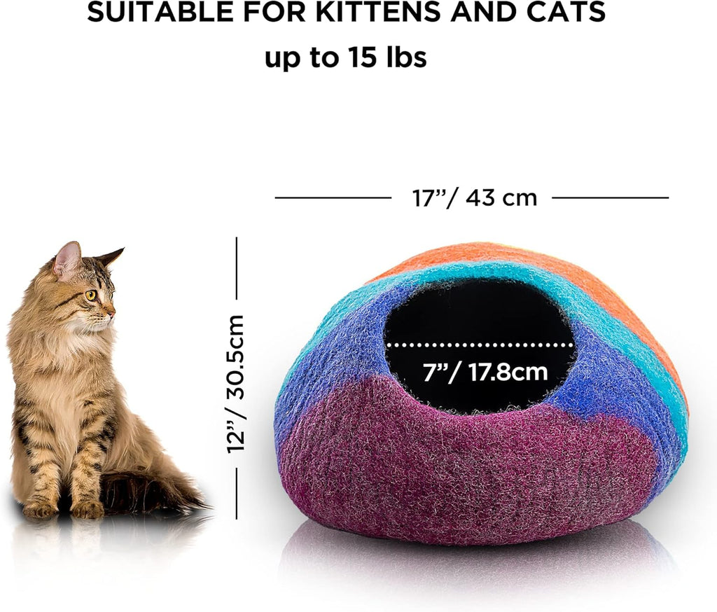 Premium Felt Cat Cave Bed - Wool Kitty Beds Handcrafted Kitten Caves Bed for Indoor Cats
