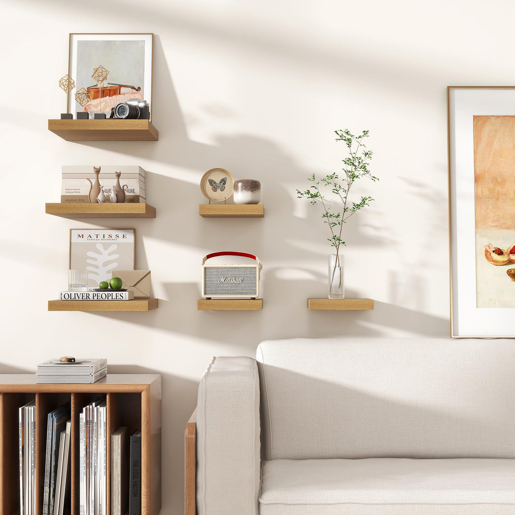 8"x8" Square Floating Shelves for Wall, Oak Finish, 3-Pack