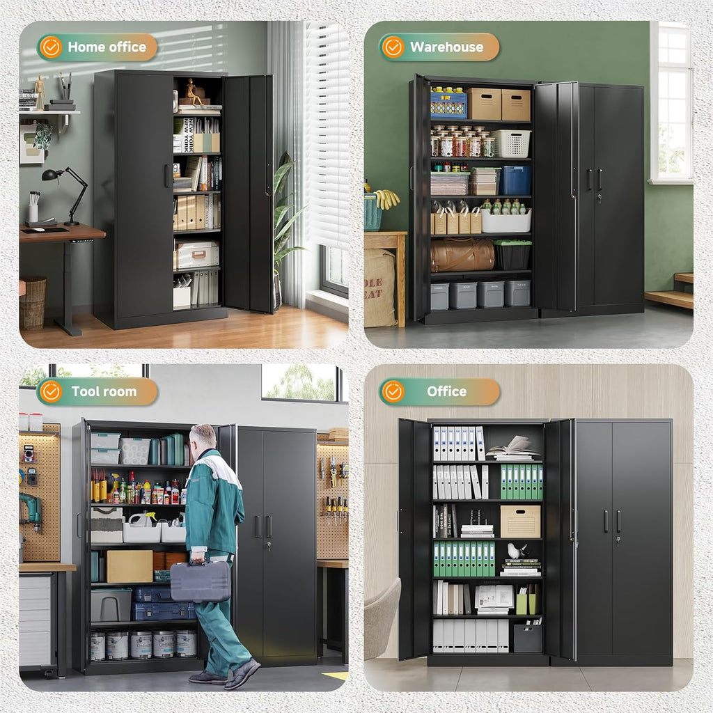 Metal Garage Storage Cabinets with Lock-72 Tall Tool Organizer Steel Lockers, 5 Adjustable Layers Shelves