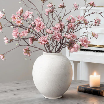 Large White Ceramic Vase, 9.8 inch Rustic Farmhouse Flowers Vase