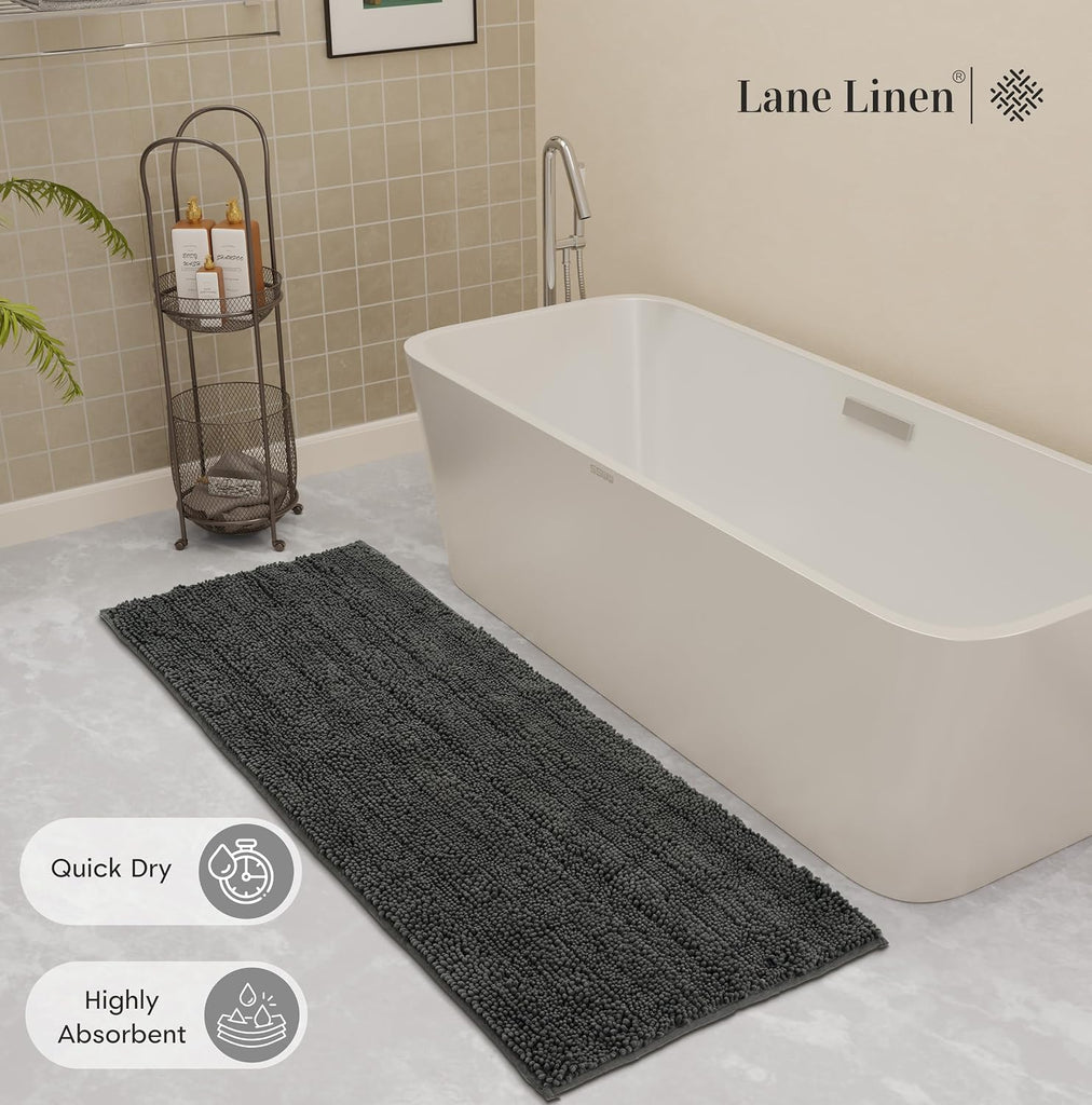 Bath Mat 24" x 47", Large Soft Absorbent Bath Mat, Non-Slip Comfortable Floor Mat, Microfiber Washable - Charcoal