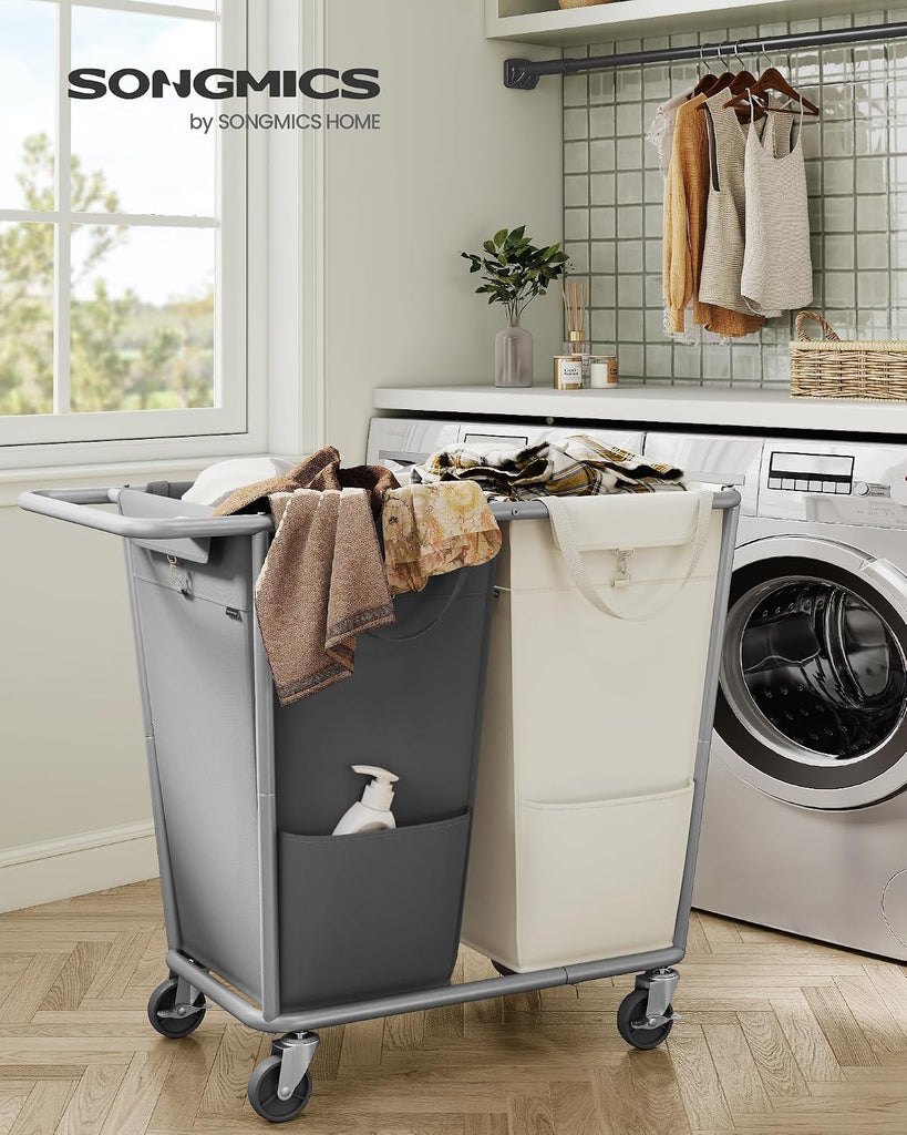 Laundry Basket with Wheels, 2-Section Laundry Sorter, 50.2 Gallons (190 L) Rolling Hamper with Removable Bags