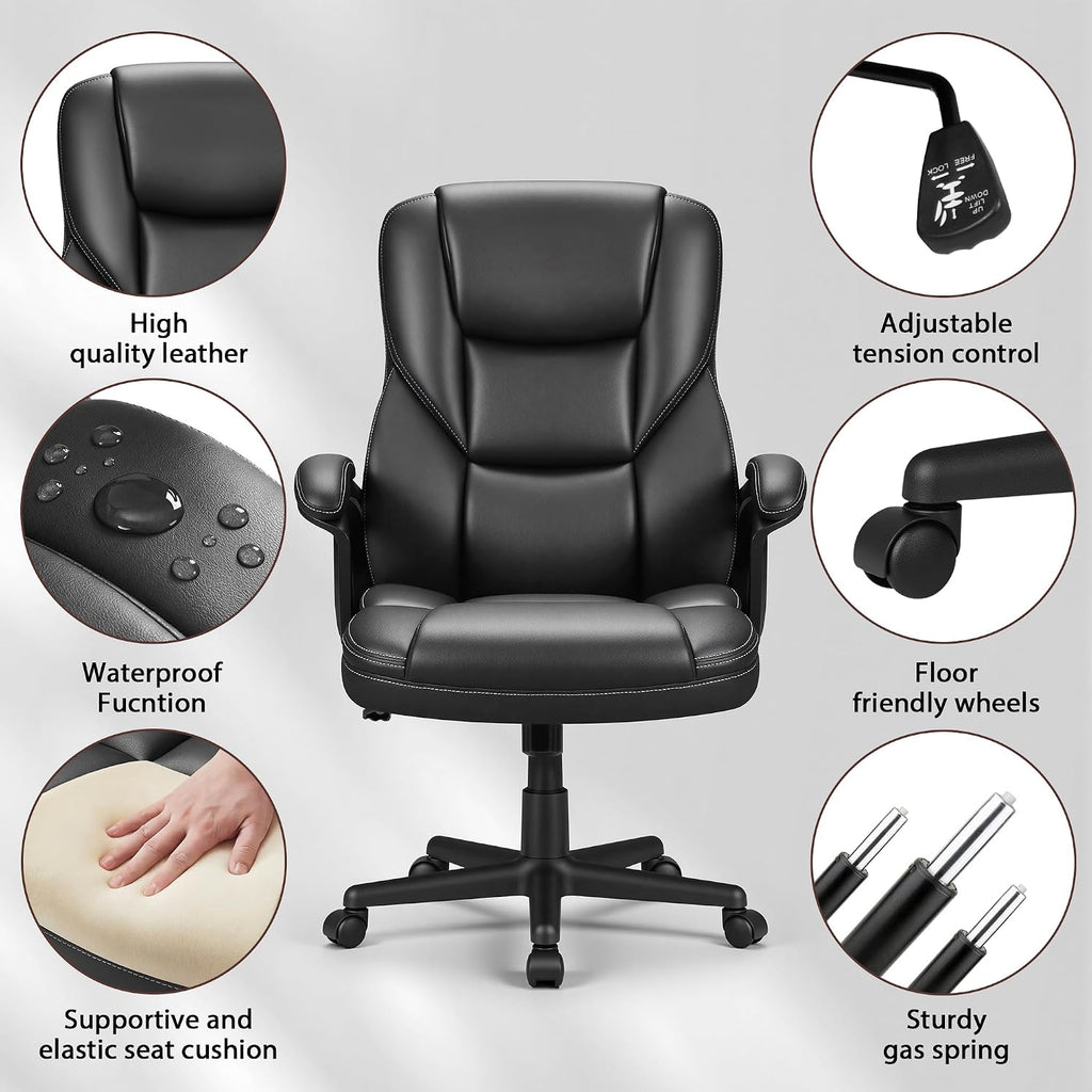 Office Executive Chair High Back Adjustable Managerial Home Desk Chair, Swivel Computer PU Leather Chair with Lumbar