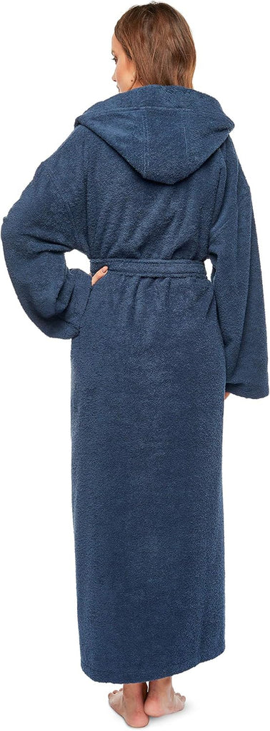 Women's Hooded Classic Bathrobe Turkish Cotton Robe with Full Length Options