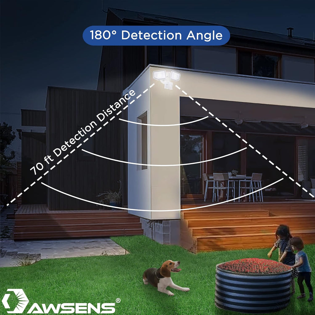 40W LED Security Lights Motion Sensor Light Outdoor, 180 Degree, 4000 LM, 5000 K, ETL Water Resistant, Clear 2 Head