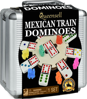 Mexican Train Dominoes Set with Wooden Hub, Domino Tile Board Games - Double 12 Dominos Set for Family Game Night
