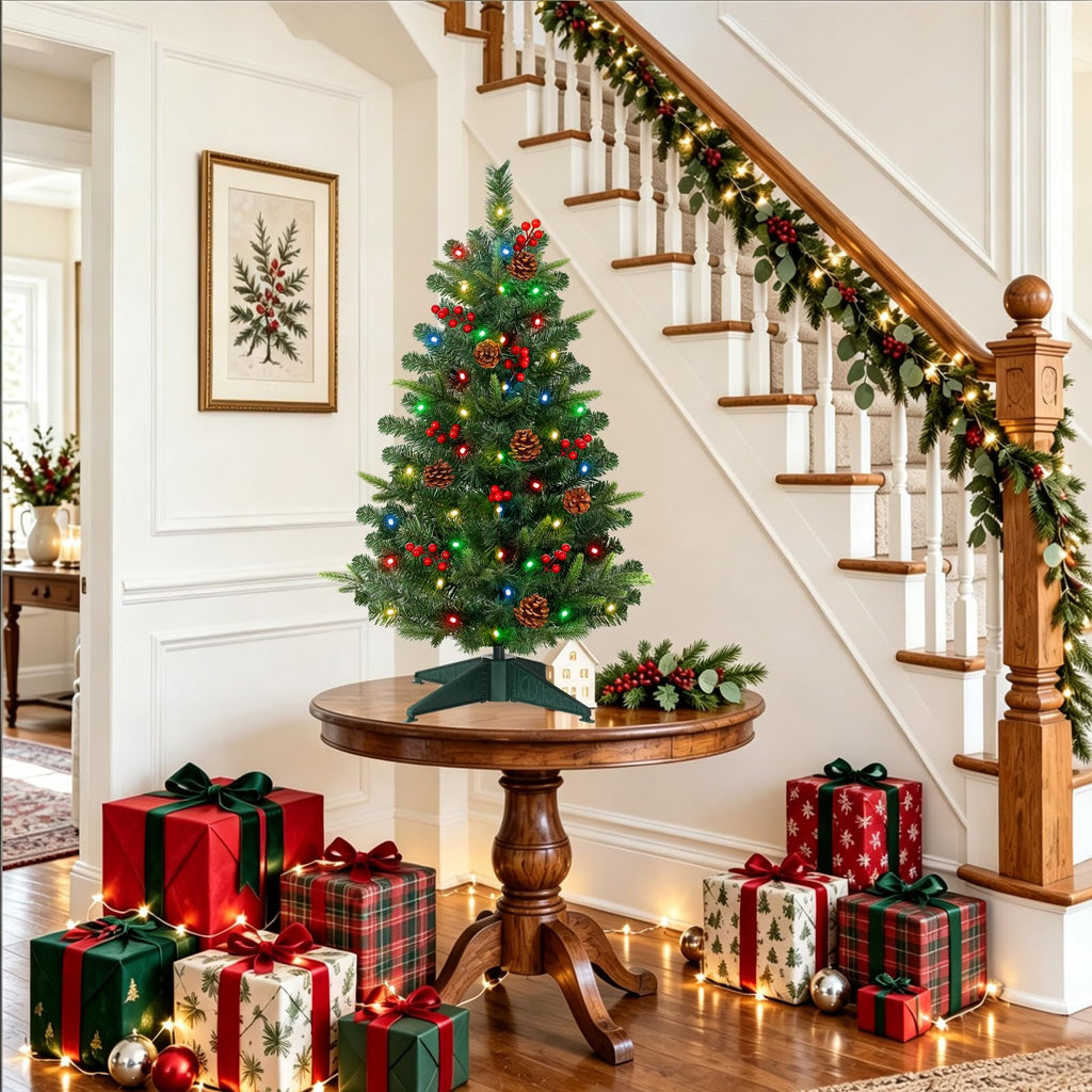 [Timer Remote & 12 Modes] 3FT Pre-Lit Christmas Tree with Lights, Artificial Small Christmas Tree with 50 LED Warm